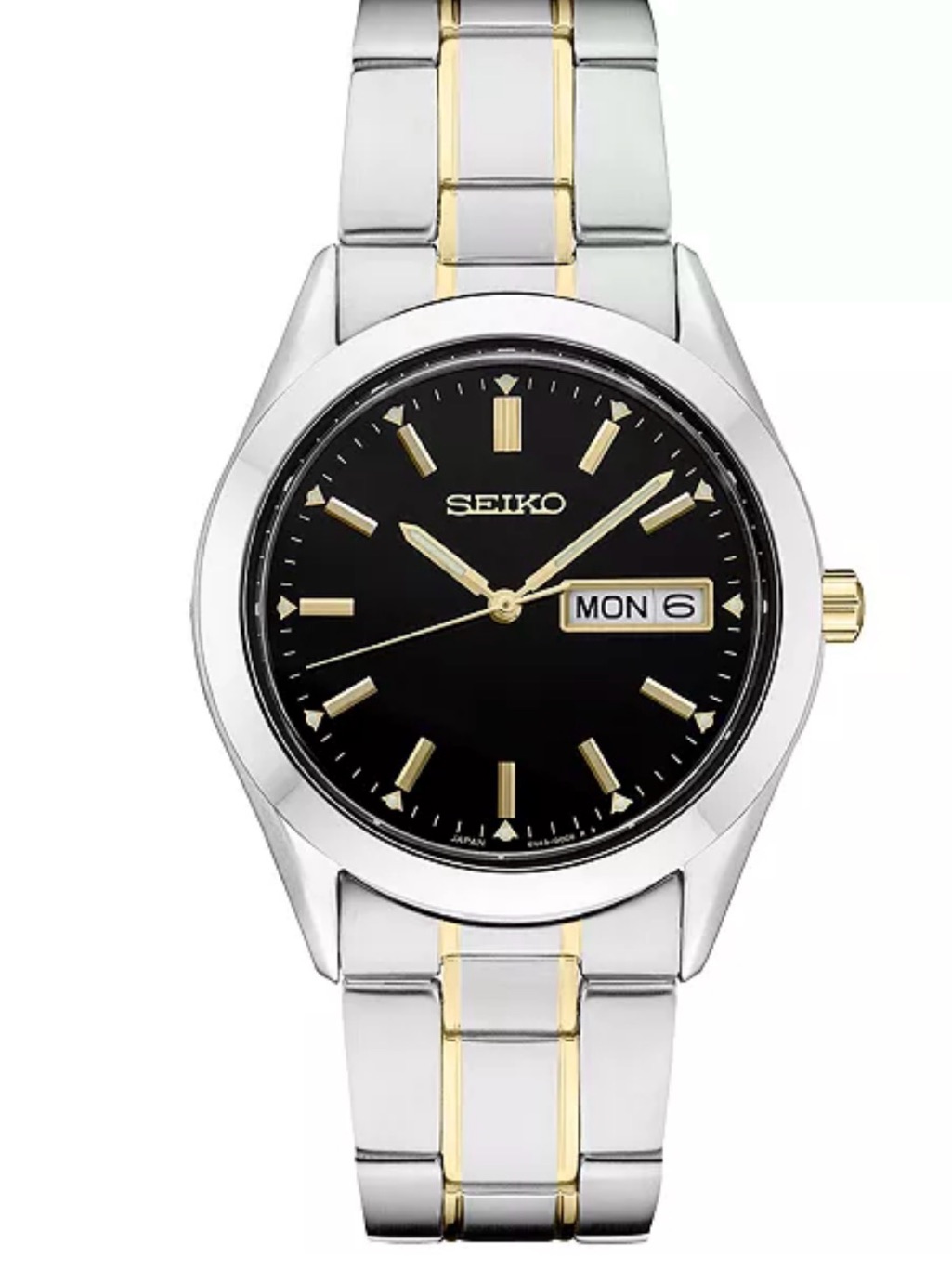 Seiko Black Dial TwoTone Gold  Silver Bracelet Watch Day Date Mens Watch